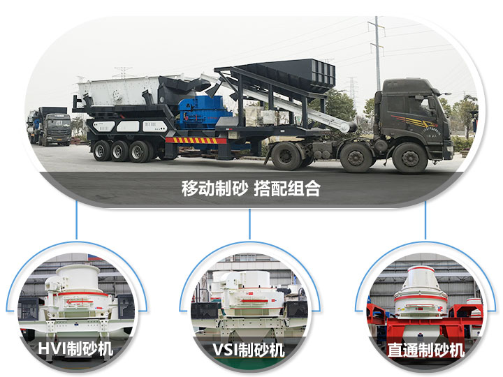 移動(dòng)破碎站可搭配的制砂機(jī)，HVI制砂機(jī)，VSI制砂機(jī)，直通沖擊式制砂機(jī)